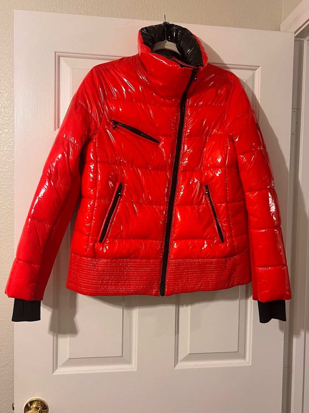Michael Kors High-Shine Red Quilted Puffer Jacket